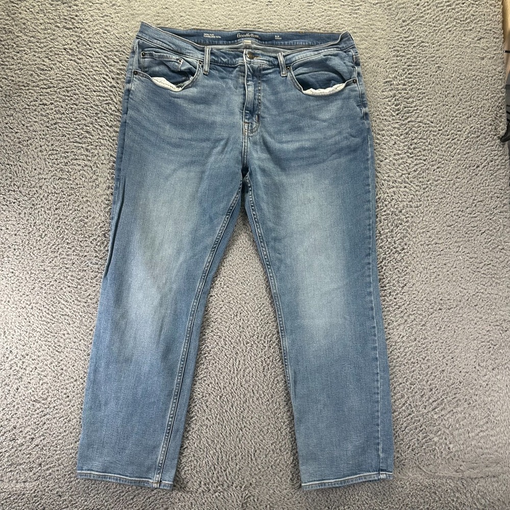 Goodfellow Total Flex Jeans Mens 40x30 Blue Cotton Denim Straight Slim Fit Faded